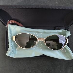 Gold Oval Sunglasses with Case